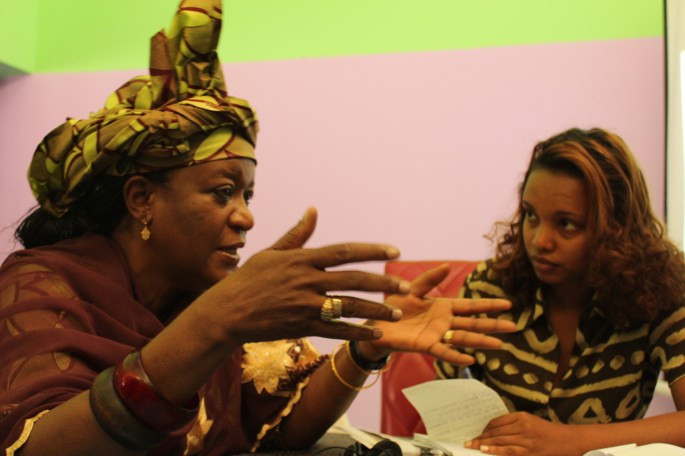 Zainab Bangura speaking to journalists in Addis Addis Ababa