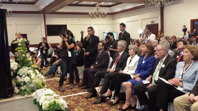 Costa Rican President Laura Chinchilla (in Blue) listening to Reeyot's speech at WPFD. 